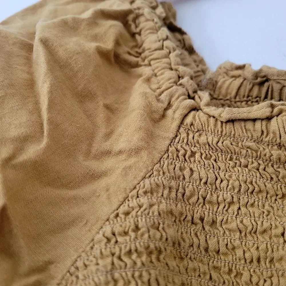 Old Navy Square Neck Smocked Puff Sleeve Top Mustard Yellow XS